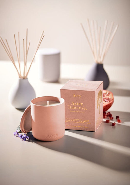 AZTEC TUBEROSE SCENTED CANDLE - PEACH ALMOND MILK AND TUBEROSE